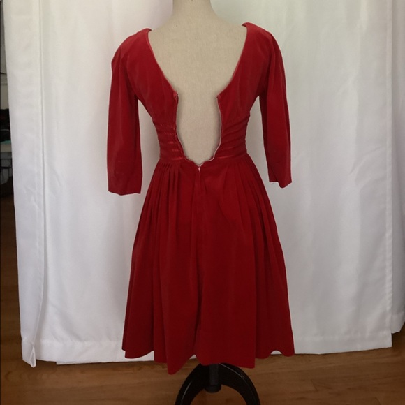 Vintage jr.theme Velvet red dress - Picture 6 of 10